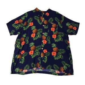 Princess Cruises Shirt Mens XXL Tropical Floral Pineapple Button Up Short Sleeve